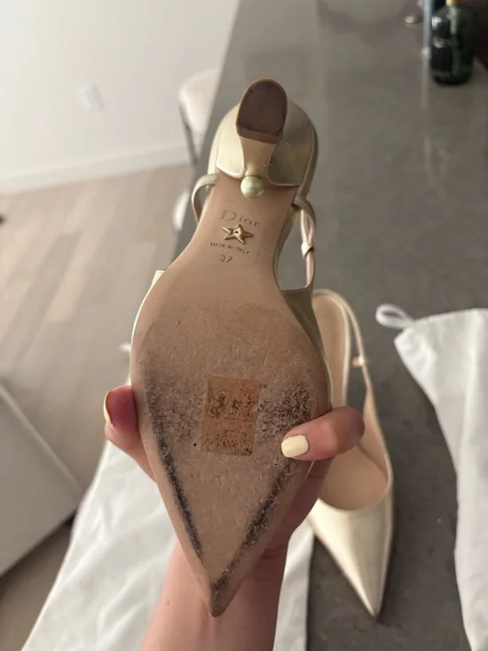 Dior Metallic Gold Pointed-Toe Slingback Heels - Picture 3 of 3